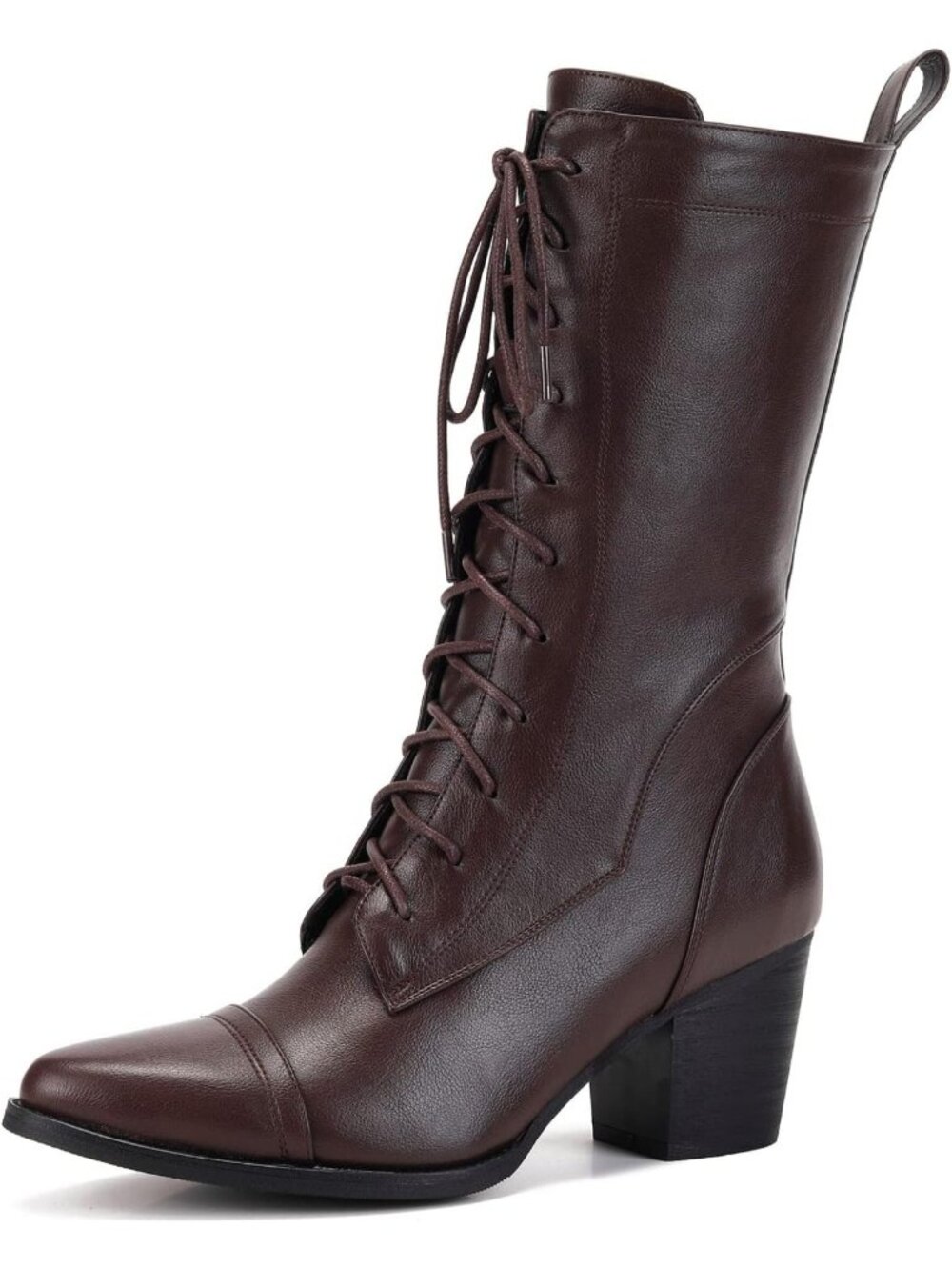 Stylish Mid Calf Lace-Up Combat Boots with Side Zipper & Faux Fur Lining